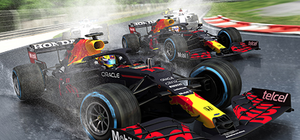 Autos de carreras RB16B de Red Bull Racing Honda para fórmula 1 en 2021.