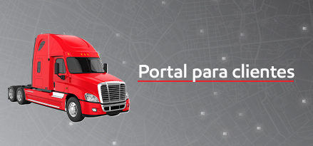 Portal para clientes, camión rojo en fondo con mapa en gris