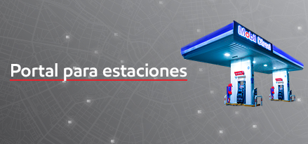 Portal para estaciones, estación Mobil Diesel en fondo con mapa en gris