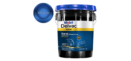 Cubeta de Mobil Delvac Defensa Extrema que brinda 50% mayor control de viscosidad. 