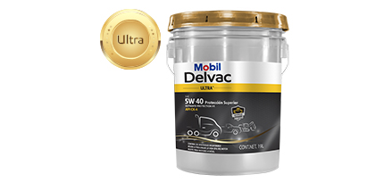 Cubeta de Mobil Delvac Ultra, que ayuda a ahorrar combustible. 