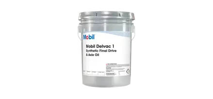 Barril gris de lubricante 1 Final Drive and  Axle Oil con letras negras de la marca Mobil Delvac para Mineria.