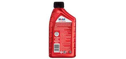Botella de un litro de aceite Mobil Alto Kilometraje 25W-60 visto de atrás.