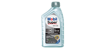 Botella de un litro de aceite Mobil Super Synthethic 5W-30 visto de frente.