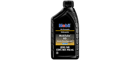 Botella de aceite para engranes 85W-140 de Mobil 1 para alto desempeño de frente.
