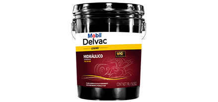 Botella o envase de fluido hidráulico Mobil Delvac Legend Hydraulic vista frontal, etiqueta con logo Legend.