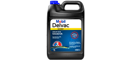 Envase de refrigerante Mobil Delvac Modern Cool 50/50 Ext Life vista frontal.