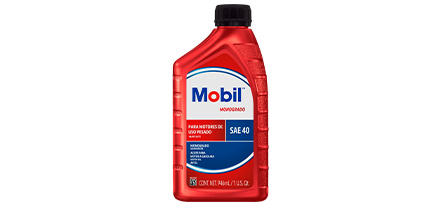 Botella de aceite monogrado Mobil 40 vista frontal, etiqueta con 40 grande.