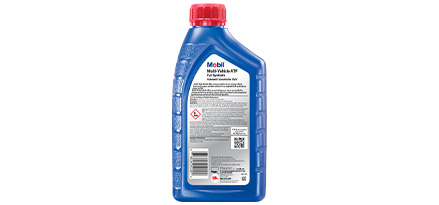 Botella azul de aceite lubricante Mobil Multi Vehicle ATF detrás.