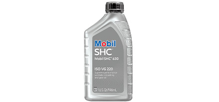 Botella plateada de aceite mobil SHC 630 de frente