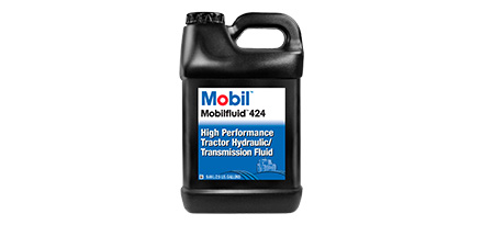 Botella negra de aceite Mobil Fluid 424 de frente.