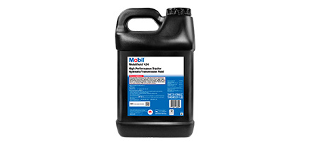Botella negra de aceite Mobil Fluid 424 de atrás.