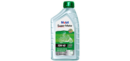 Botella de un litro de aceite Mobil Super Moto Scooter 10W-40 de frente.