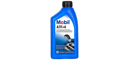 otella de aceite Mobil ATF 4 de color azul.