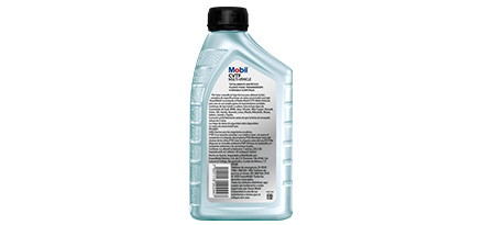 Botella de aceite Mobil CVTF Multi Vehicle de color plateado con etiqueta blanca.