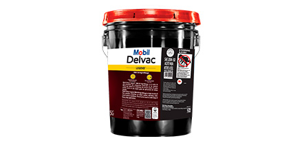 Cubeta de Mobil Delvac Legend 20W-50 High Mileage de color negro y tapa roja.